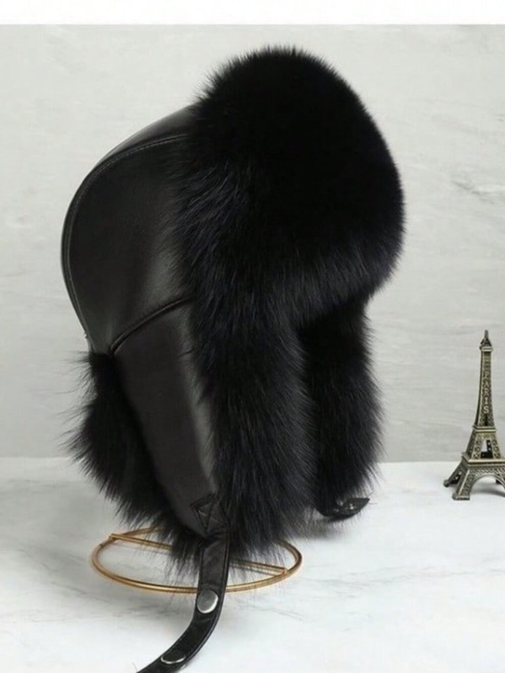 Faux Leather Faux fur warm trapper hat